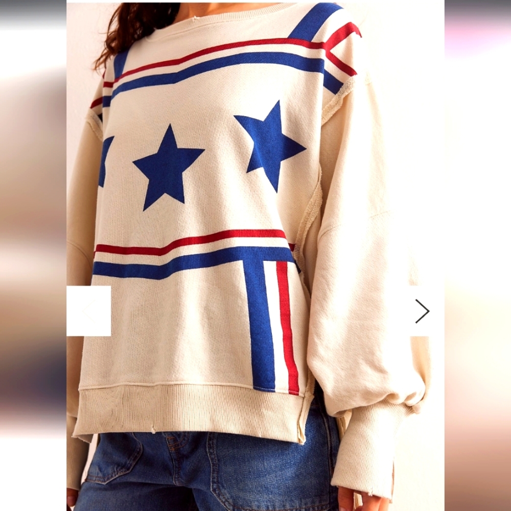 NWOT Free People Graphic Camden Pullover Stars & Stripes - Picture 3 of 8